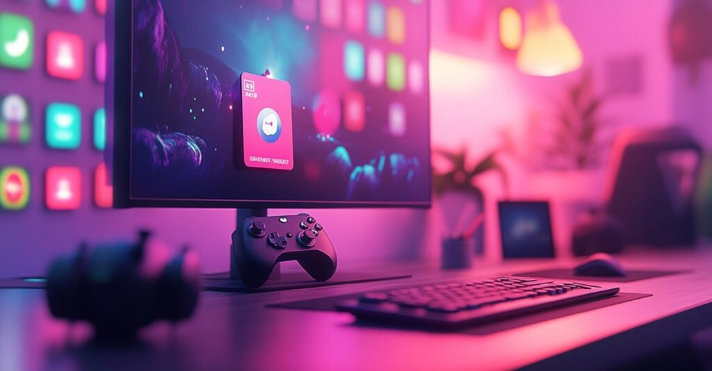 Steam Wallet Gift Card with diverse digital content icons