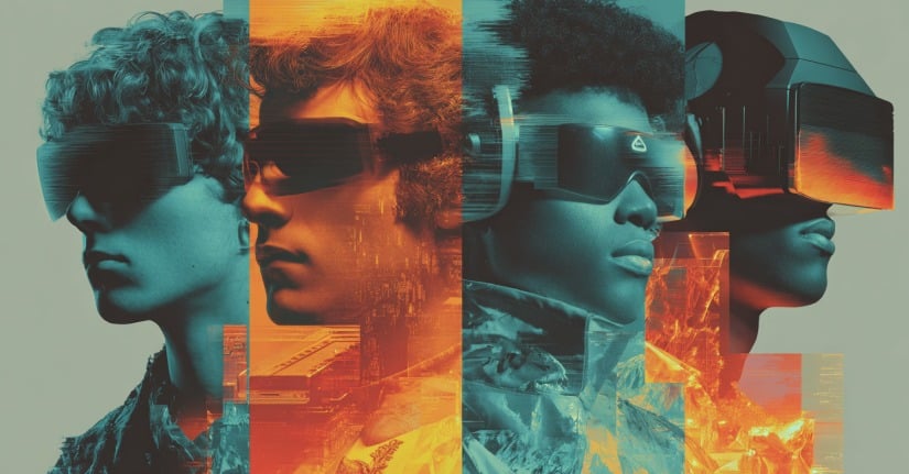 Collage of gaming evolution from arcade to VR headset