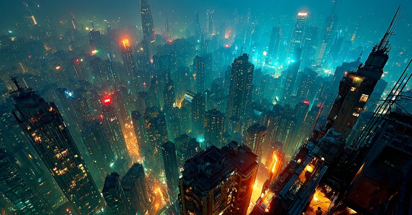 Gamers inside a futuristic digital world