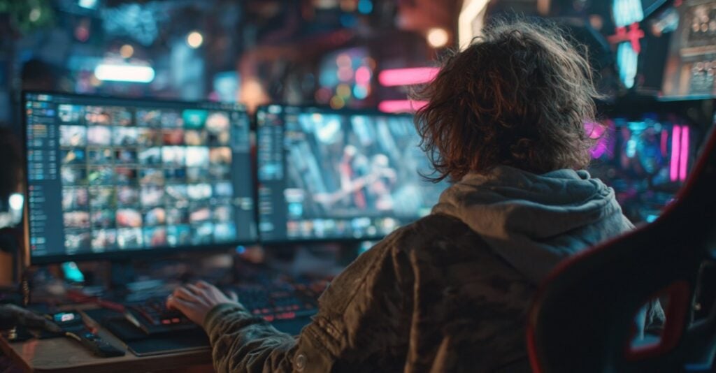 Gamer trading items on digital marketplace